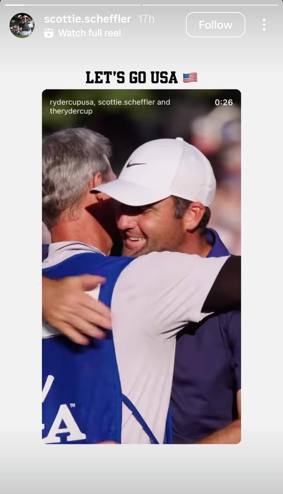 Scottie Scheffler's story on the Ryder Cup (via Instagram/@scottie.scheffler)